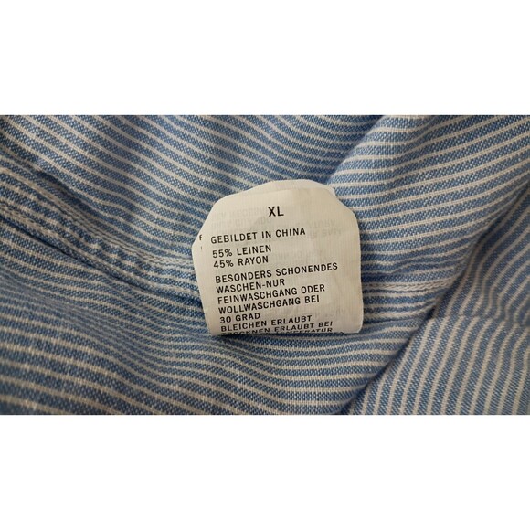 Nautica Baby Blue Linen Blend Shirt Size XL Railroad Stripe Button Down Long Sle - Picture 11 of 14